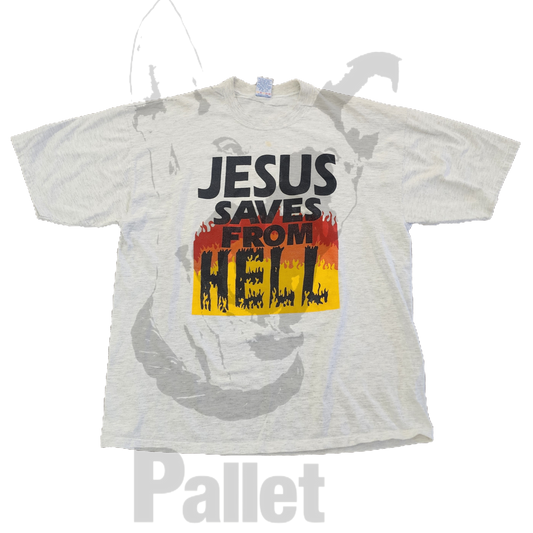 Vintage - "Jesus Saves From Hell Grey Tee" - Size X-Large