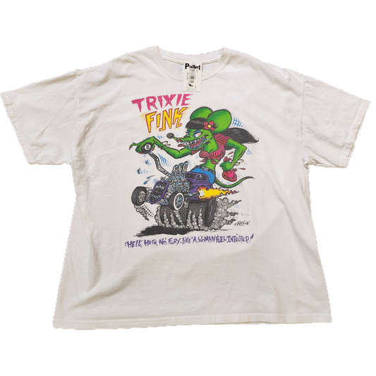 Rat Fink Trixie Hot Rod White Tee - Size XX-Large