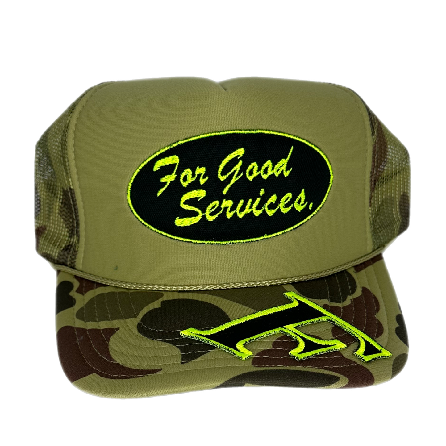 For Good Services - "Camo Trucker Hat" - Brown